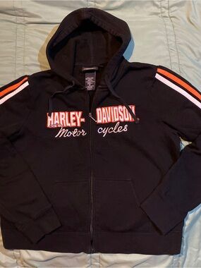 Harley-Davidson Black Hoodie with Orange and White Details